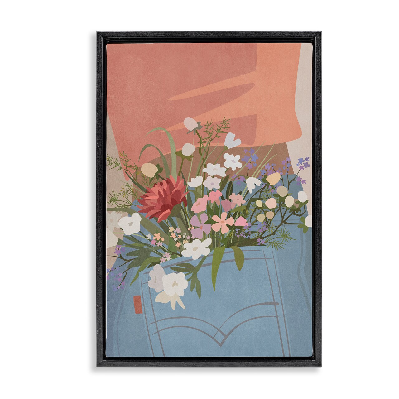 Stupell Industries Flowers in Jeans Pocket Framed Floater Canvas Wall Art Design by Nataly White